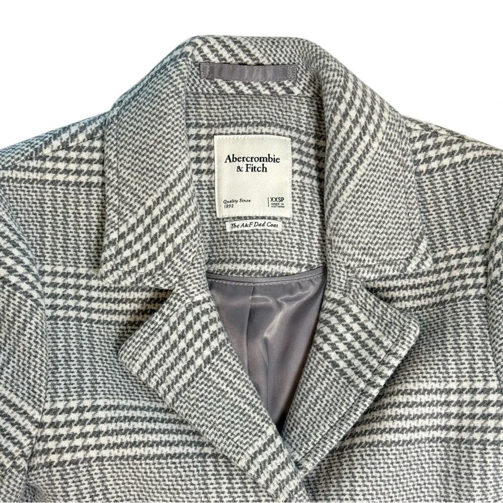 The A&F Dad Coat Plaid Wool Blend Overcoat Women's Size XXSP‎ Gray Classic